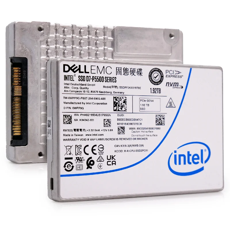 Intel P5500 SSDPF2KX019T9O 0WPP9G 1.92TB 1 DWPD PCIe 4.0 x4 8GB/s 3D TLC U.2 NVMe 2.5in Enterprise Solid State Drive Intel P5500 SSDPF2KX019T9O 0WPP9G 1.92TB 1 DWPD PCIe 4.0 x4 8GB/s 3D TLC U.2 NVMe 2.5in Enterprise Solid State Drive
