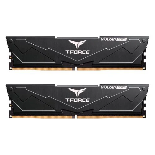 Team T-Force Vulcan 32GB Kit (2 x 16GB), DDR5, 6400MHz (PC5-5120), CL40, ECC, XMP 3.0, PMIC, DIMM Memory, Black Team T-Force Vulcan 32GB Kit (2 x 16GB), DDR5, 6400MHz (PC5-5120), CL40, ECC, XMP 3.0, PMIC, DIMM Memory, Black