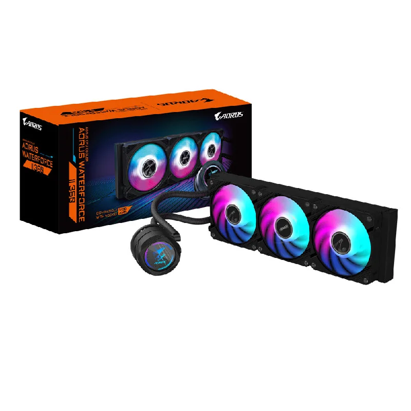 GIGABYTE AORUS WATERFORCE II 360 AIO Liquid CPU Cooler - 3x120mm ARGB Fans, slide-in interlocking mechanism, DAISY-CHAIN, Intel LGA 1851 and AMD AM5 Compatible GIGABYTE AORUS WATERFORCE II 360 AIO Liquid CPU Cooler - 3x120mm ARGB Fans, slide-in interlocking mechanism, DAISY-CHAIN, Intel LGA 1851 and AMD AM5 Compatible