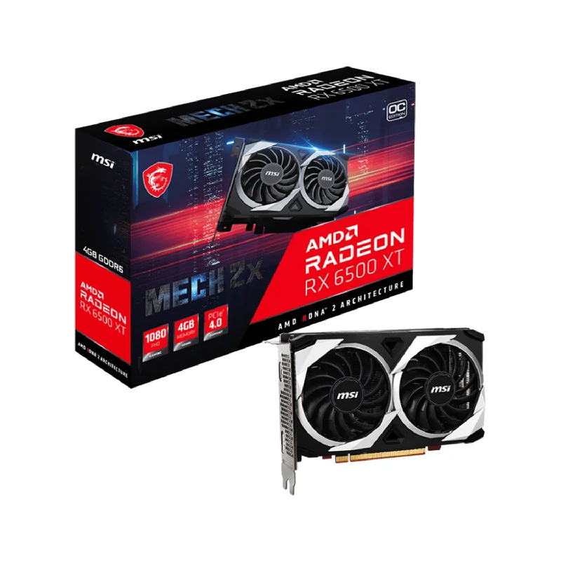 MSI Radeon RX 6500 XT MECH 2X 4G OC Graphics Card PCIe 4 Dual Fan, Supports 4K | 4GB DDR6 Video Card | HDMI, Display Ports MSI Radeon RX 6500 XT MECH 2X 4G OC Graphics Card PCIe 4 Dual Fan, Supports 4K | 4GB DDR6 Video Card | HDMI, Display Ports