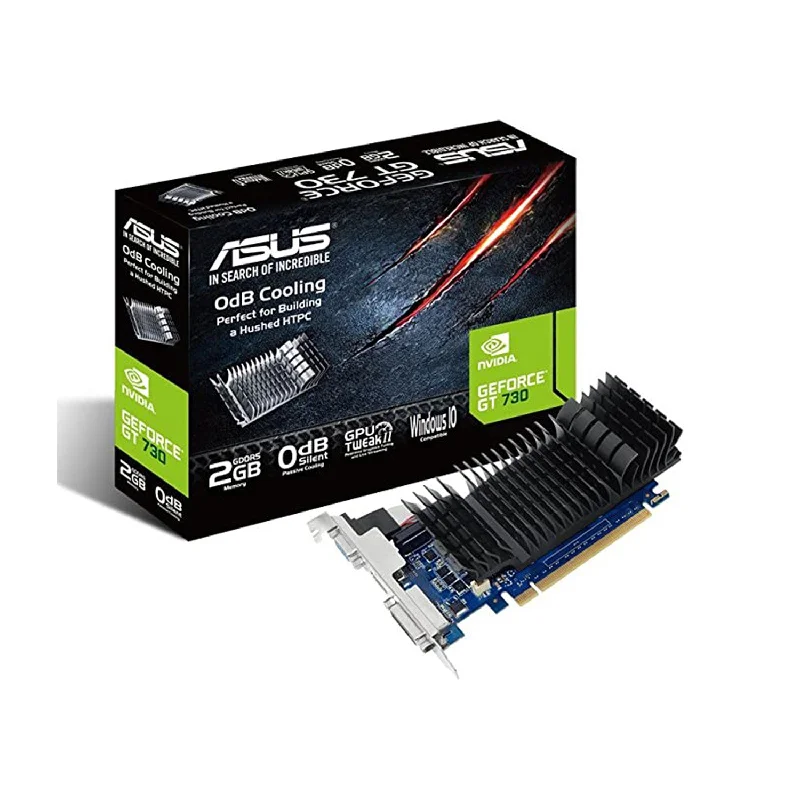 ASUS GeForce GT 730 2GB GDDR5 low profile graphics card for silent HTPC build (with I/O port brackets), HDMI, DVI-D ASUS GeForce GT 730 2GB GDDR5 low profile graphics card for silent HTPC build (with I/O port brackets), HDMI, DVI-D