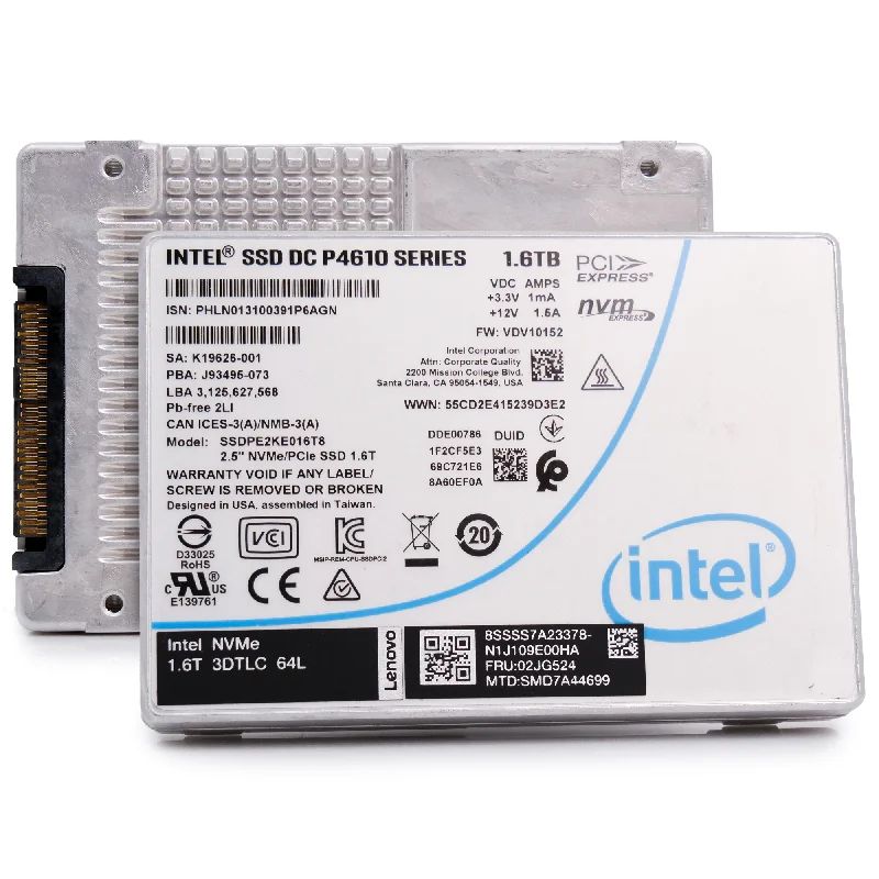 Intel/Lenovo P4610 SSDPE2KE016T8 1.6TB 3 DWPD U.2 PCIe Gen 3.0 x4 4GB/s Mixed Use 3D TLC 2.5in Solid State Drive Intel/Lenovo P4610 SSDPE2KE016T8 1.6TB 3 DWPD U.2 PCIe Gen 3.0 x4 4GB/s Mixed Use 3D TLC 2.5in Solid State Drive