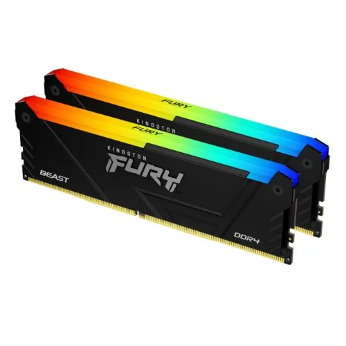 Kingston Fury Beast RGB 16GB Kit (2 x 8GB), DDR4, 3200MHz (PC4-25600), CL16, XMP, DIMM Memory Kingston Fury Beast RGB 16GB Kit (2 x 8GB), DDR4, 3200MHz (PC4-25600), CL16, XMP, DIMM Memory