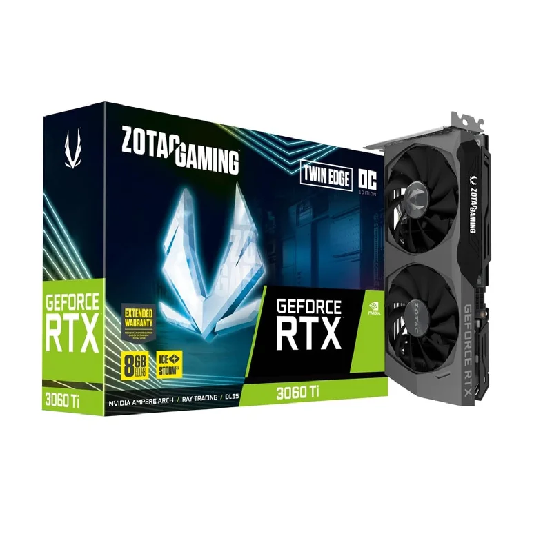 ZOTAC Gaming GeForce RTX 3060 Ti Graphics Card - Twin Edge OC (LHR), 8GB Memory GDDR6, PCI Express 4.0 Video Card, Quad Display, 3x Display Port, HDMI 2.1 (ZT-A30610H-10MLHR) ZOTAC Gaming GeForce RTX 3060 Ti Graphics Card - Twin Edge OC (LHR), 8GB Memory GDDR6, PCI Express 4.0 Video Card, Quad Display, 3x Display Port, HDMI 2.1 (ZT-A30610H-10MLHR)