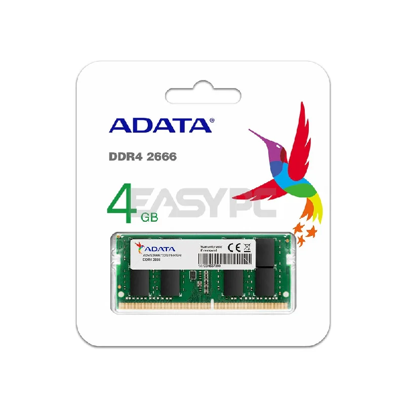 Adata 4gb 1x4 2666mhz Ddr4 260 Pin Interface, extra fast & Ultra Efficient, RoHS compliant, JEDEC Standard Sodimm Memory Adata 4gb 1x4 2666mhz Ddr4 260 Pin Interface, extra fast & Ultra Efficient, RoHS compliant, JEDEC Standard Sodimm Memory