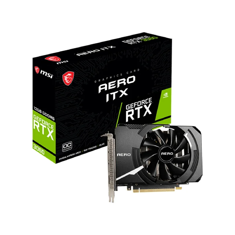 MSI GeForce RTX 3060 Graphics card, 12GB GDDR6 - Video card, PCI Express Gen 4, 3 x Display port, 1 x HDMI (RTX 3060 AERO ITX 12G OC) MSI GeForce RTX 3060 Graphics card, 12GB GDDR6 - Video card, PCI Express Gen 4, 3 x Display port, 1 x HDMI (RTX 3060 AERO ITX 12G OC)