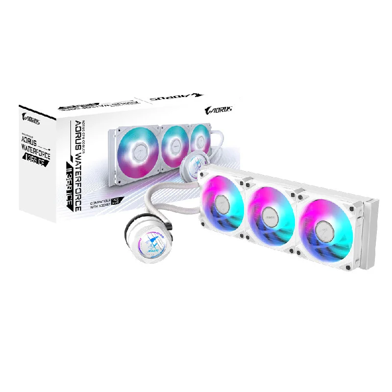 GIGABYTE AORUS WATERFORCE II 360 ICE AIO Liquid CPU Cooler - 3x120mm ARGB Fans, slide-in interlocking mechanism, DAISY-CHAIN, Intel LGA 1851 and AMD AM5 Compatible GIGABYTE AORUS WATERFORCE II 360 ICE AIO Liquid CPU Cooler - 3x120mm ARGB Fans, slide-in interlocking mechanism, DAISY-CHAIN, Intel LGA 1851 and AMD AM5 Compatible