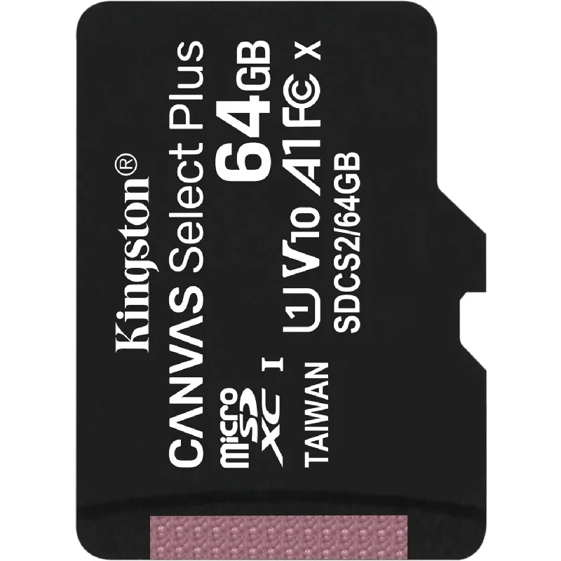 Kingston SDCS2/64GBSP Canvas Select Plus microSD Card With Android A1 Performance Class, 64GB Storage Capacity, 100 MB/s Read Speed, Class 10/UHS-I (U1) Kingston SDCS2/64GBSP Canvas Select Plus microSD Card With Android A1 Performance Class, 64GB Storage Capacity, 100 MB/s Read Speed, Class 10/UHS-I (U1)