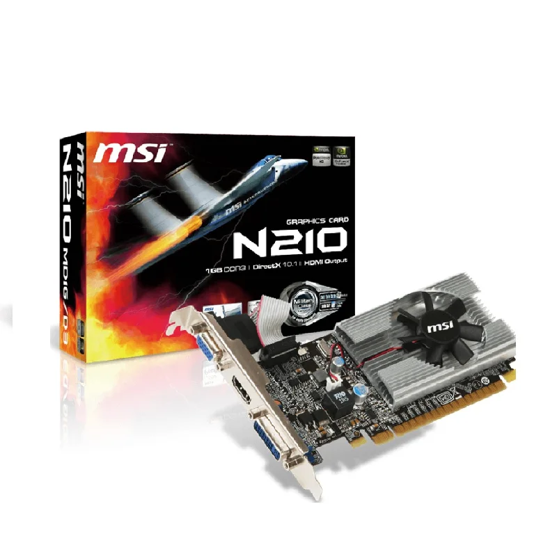 MSI NVIDIA GeForce 210 Graphics Card / Single-Fan 1GB DDR3 / PCIe 2.0 Video Card / HDCP Support, HDMI, DVI, VGA (N210-MD1G/D3) MSI NVIDIA GeForce 210 Graphics Card / Single-Fan 1GB DDR3 / PCIe 2.0 Video Card / HDCP Support, HDMI, DVI, VGA (N210-MD1G/D3)